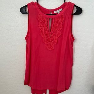 Pale Sky Tank Blouse with Lace overlay